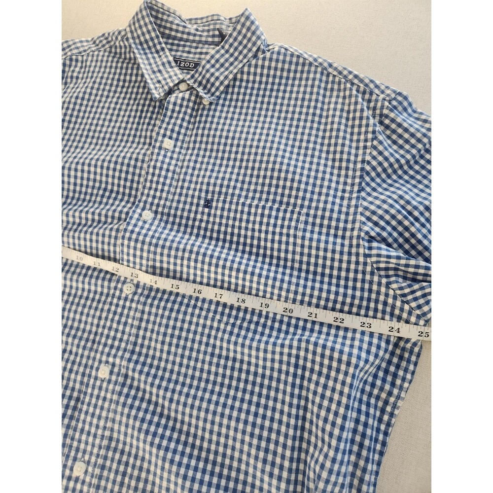 IZOD Men's L Blue White Checker Woven Short Sleeve Button-Up Shirt #45P3110 #038 - Picture 4 of 12